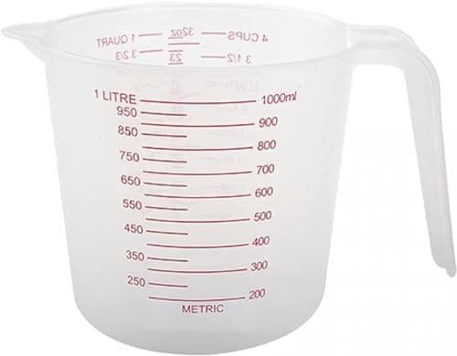 Image of 1L Clear Plastic Measuring Jug with Measurements displayed in ml, cl, fl oz and Pints