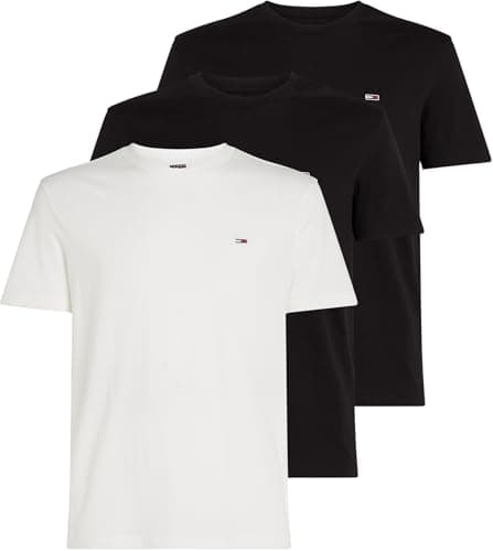 Image of Tommy Jeans Mens TJM Xslim 3 Pack Tee Dm0dm21579 S/S T-Shirt, Multi (Ecru/Black/Black), XXL UK