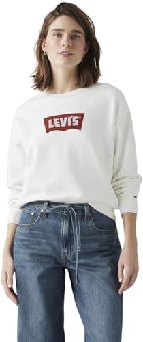 Image of Levi's Women's Sweatshirt Graphic Iconic Heritage Crew Neck with Logo, Standard Fit, White (Crew Vintage Bw W/Co), L