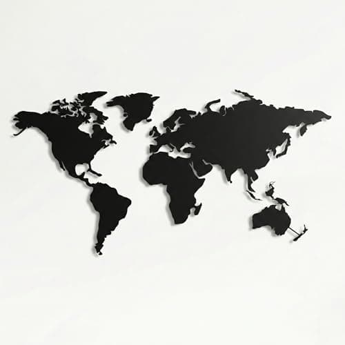 Image of DEKADRON Metal Wall Art Decoration, World Map, Interior Decor, 4 Pieces (101cmx53 cm)