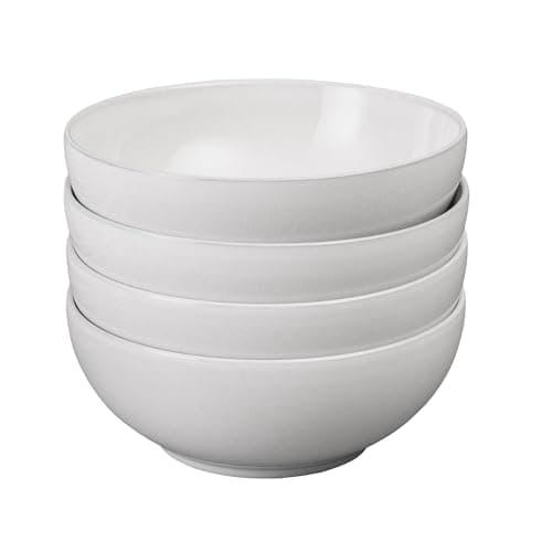 Image of Denby - Elements Stone White Cereal Bowls Set of 4 - Dishwasher Microwave Safe Crockery 820ml 17cm - White Ceramic Stoneware Tableware - Chip & Crack Resistant Soup Bowls