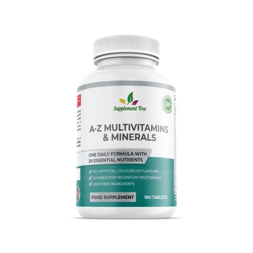 Image of A-Z Multivitamins and Minerals Tablets - 180 Vegan Multivitamin Tablets for Men & Women (6 Months Supply) - One a Day 26 Nutrients Multivitamins and Multi Minerals Pills - UK Manufactured