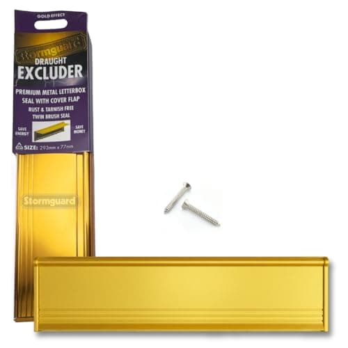 Image of STORMGUARD 06SR0310000G Letter Box Cover with Brush & Flap for Internal OR External Use-Gold Finish, External dimension 293 x 77mm