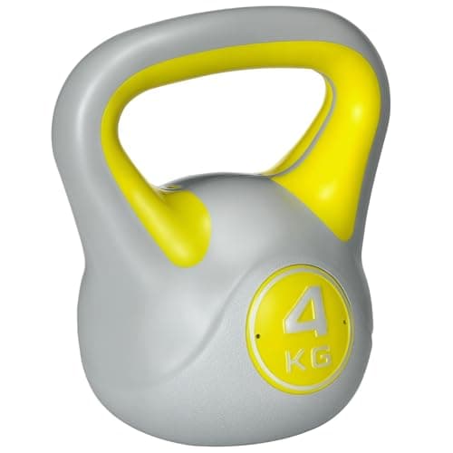 Image of SPORTNOW Kettlebell, 4kg Kettle Bells with Handle for Home Gym Weight Lifting and Strength Training, Yellow and Grey