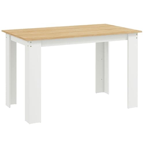 Image of HOMCOM Dining Table for 4 to 6, 120W x 69D x 75H cm, Modern Kitchen Table with Wood Effect Tabletop for Dining Room, Kitchen, Living Room, Oak and White