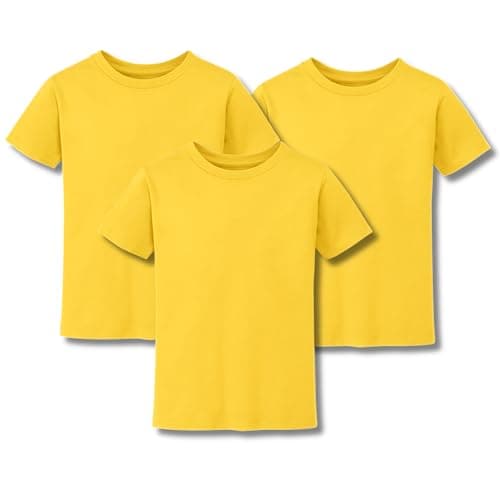 Image of Boys and Girls T Shirts (3 Pack) | Kids Cotton Plain Short Sleeve Tops | Comfortable, Breathable & Durable Tees | Ideal for School, Sports, & Holidays Wear | Gold 7-8 Years