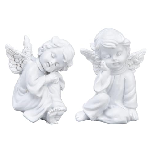 Image of Hapivida Cherub Statue, 2.2×2.4in Resin Cherubs White Angel Statue Figurine Garden Sleeping Cherub Sculpture for Indoor Outdoor Home Decoration (#3)