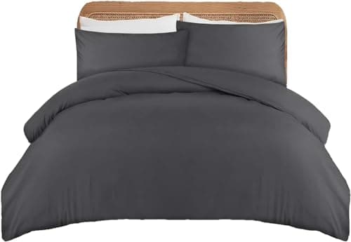 Image of APEX FURNISHINGS King Size Duvet Cover Sets - 100% Brushed Microfiber Bedding Quilt Cover with Pillowcase - Charcoal Grey