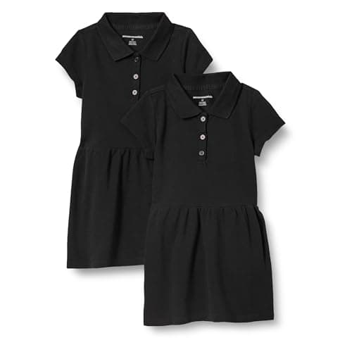 Image of Amazon Essentials Girls' Short-Sleeve Pique Polo Dress, Pack of 2, Black, 8 Years