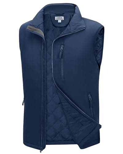 Image of Outdoor Ventures Men's Softshell Puffer Gilet Waterproof Hydrid Gilet Windproof Outerwear Vest Winter Padded Bodywarmer Insulted Jacket with 4 Pockets for Running Cycling Hiking Golf Navy blue XL
