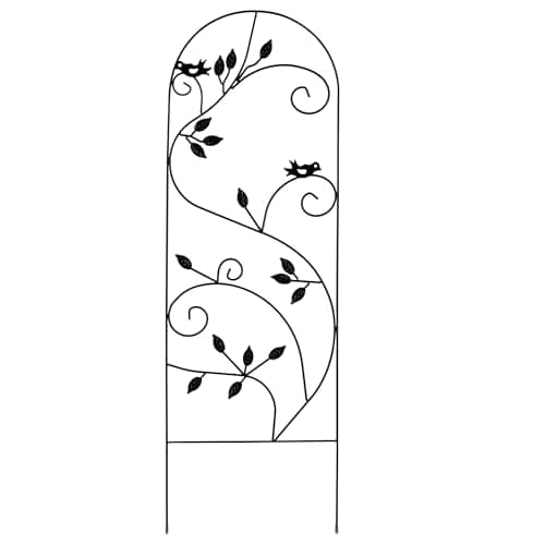 Image of Garden Gear 1.2 Metre Metal Plant Support Trellis, 3 Decorative Designs for Borders, Flowerbeds, Plant Pots & Pathways Birds, Leaf or Swirl (Leaf & Bird Design)