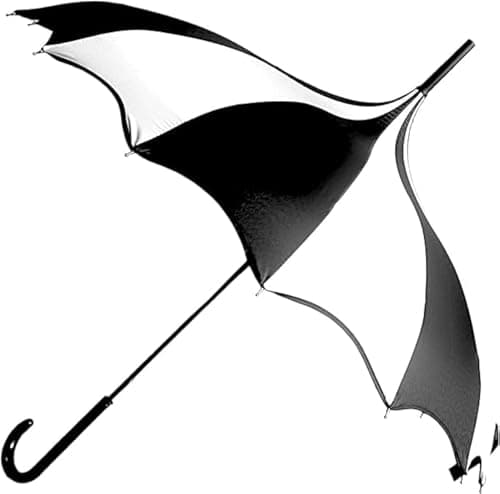 Image of Gothic Rebel Black And White Gothic Dark Wing Pagoda Umbrella - Scalloped Bat Wing Gothic Design - Waterproof And UV Blocking. For Cosplay, Halloween And Lovers Of Unique Style (Black And White)