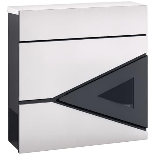 Image of HOMCOM Wall Mounted Post Box with Viewing Window, 2 Lock, Modern Galvanised Steel Mailbox with Copper Core, Weatherproof Letterbox for Outdoor Use, Easy to Install, Silver