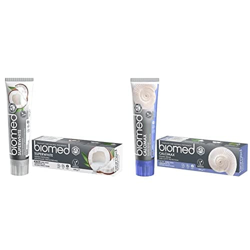 Image of Biomed Superwhite Natural Coconut Toothpaste, Tropical Flavour - 100 g (Pack of 1) & Calcimax Natural Toothpaste with Calcium for Enamel Restoration and Cavity Protection, Mint - 100 g (Pack of 1)