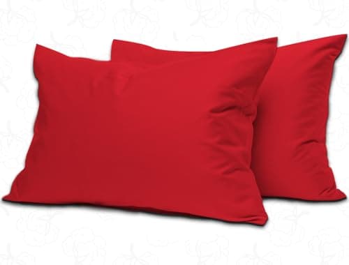 Image of MistyMorning Pillow Cases 2 Pack Soft & Premium Quality Bedding & Linen, Egyptian Cotton 200 Thread Count, Breathable & Envelope Closure in Standard Size (50x75+15 cm) (Red, Pack of 2)