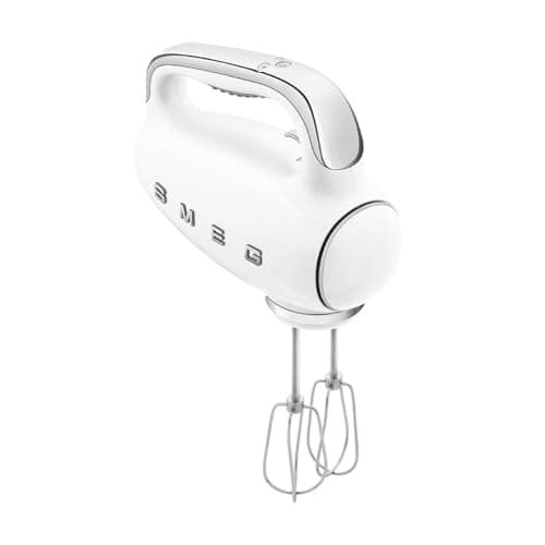 Image of Smeg HMF01WHUK Hand Mixer with Turbo Function, 3 Attachments, LED Display, Retro 50's Style, 250W, White