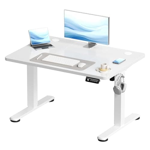 Image of Devoko Electric Standing Desk 100x60cm Sit Stand Table Height Adjustable Desk with Backpack Hook and Memory Smart Pannel, Home OfficeTable with Splice Board, White