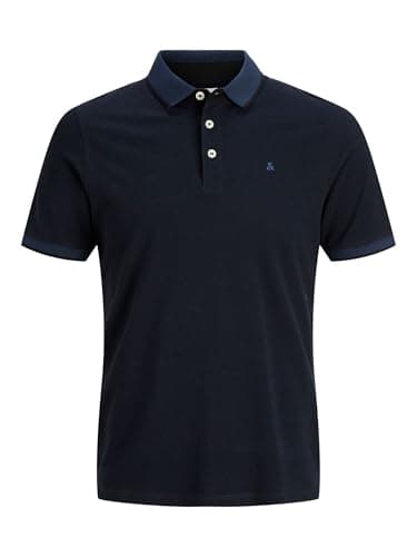 Image of Jack & Jones Men's Jjepaulos Polo Ss Noos Polo Shirt, Dark Navy/Detail: Slim Fit, M