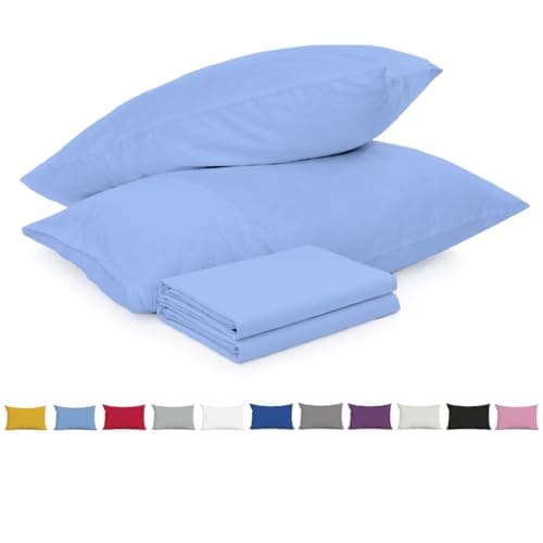 Image of Pillow Cases 2 Pack Sky Blue - 100% Brushed Microfibre UK-Standard Size 50x75cm Envelope Closure Pillowcases - OEKO-TEX Certified, Wrinkle & Fade Resistant Pillow Covers (Pack of 2, Sky Blue)