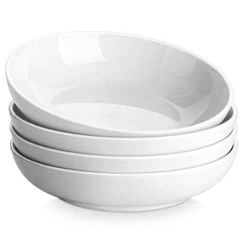 Image of MALACASA 8.85 Inch Large Pasta Bowls Set of 4, 1250 ML Salad Bowls, Ceramic Bowl Sets, Wide and Shallow Bowls Set, Microwave and Dishwasher Safe, Series Regular