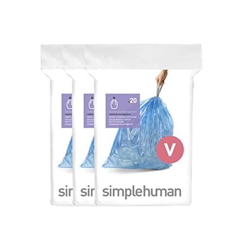Image of simplehuman CW0269 code V Custom Fit Bin Liner Bulk Pack, Blue Plastic (3 Pack of 20, Total 60 Liners)