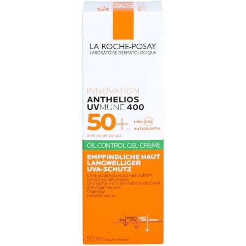 Image of La Roche-Posay Anthelios UVMune 400 Oil Control Gel Cream SPF50+, Mattifying Sunscreen For Oily Blemish-Prone Skin, Airlicium Sebum Absorber, Ultra Long UVA Filter, Sweat Resistant, 50ml