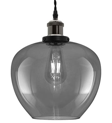 Image of Modern Vintage Glass Globe Pendant Light Smoked Grey Shade with Black Nickel Chrome Ceiling Lamp Holder M0229