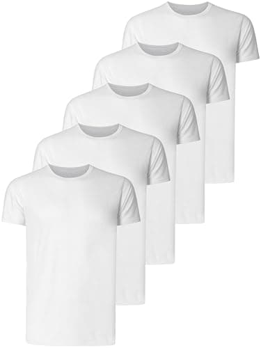 Image of Teesmen T Shirts for Men UK 5 Pack Short Sleeve Crew Neck Plain Cotton Boys Adult Sport Tees Undershirts Workwear Gym Running Workout Casual Daily Shirt (5 White, XL)