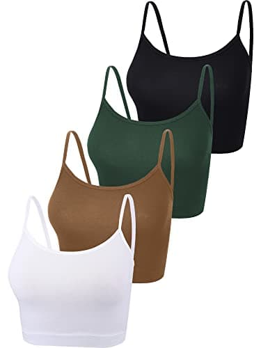 Image of 4 Pieces Crop Cami Top Spaghetti Strap Tank Camisole Top Basic Sport Cropped Tank Tops for Women (Blackish Green, Black, Chocolate, White,M)