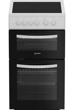 Image of Indesit ITE5VMW 50cm Electric Ceramic Cooker – White, Freestanding Oven and Hob, Fan Assisted Main Oven, Ceramic Hob with 4 Zones, Double Cavity, Easy Clean Enamel, Energy Efficient