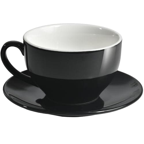 Image of ionEgg Porcelain Coffee Cup with Saucer 220ml/7.3oz for Cappuccino, Latte, and Tea, Black
