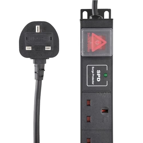 Image of kenable PDU 8 Way UK Sockets Power Distribution Unit Vertical 19 Inch Rack Mount Surge Protected 1.8m Cable
