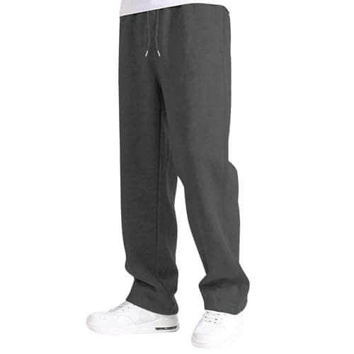 Image of Joggers for Men UK Tracksuit Jogging Bottoms Straight Leg Open Hem Joggers Uncuffed Elastic Waist Drawstring Sweatpants Workout Gym Track Pants Casual Fleece Winter Trousers Grey XL