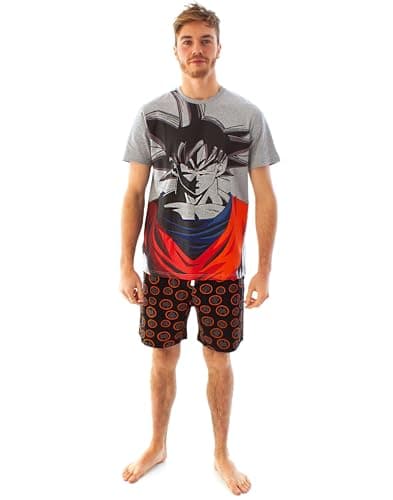 Image of Dragon Ball Z Pyjamas For Mens | Goku Character Short Sleeve Grey T-Shirt With Short Leg Option | Anime Merchandise