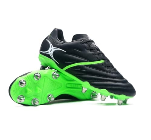 Image of Gilbert Rugby X20 Power 8 Stud Rugby Boots - Black Green (UK Footwear Size System, Adult, Men, Numeric, Medium, 9)