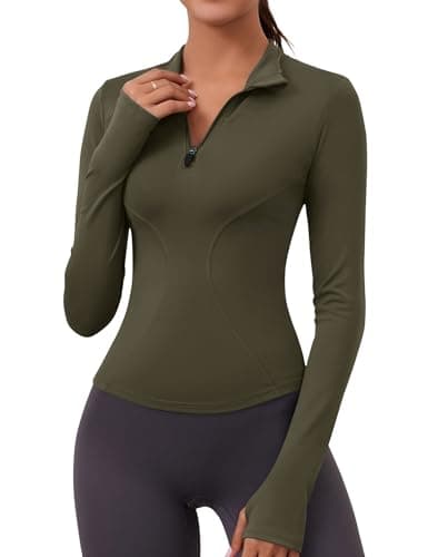 Image of Rapbin Women's Gym Tops Ladies Sports T-Shirt, Workout Yoga Tops for Women, Basic Long Sleeve Sweatshirt, Summer Quick Dry Fitness Gym Top Slim Activewear for Running Gym Exercise Army Green L