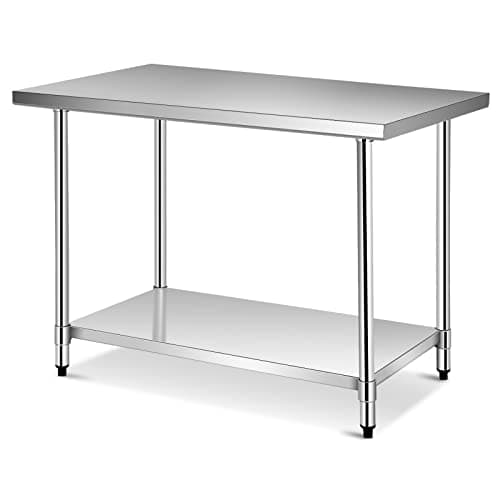 Image of TANGZON 36x24Inch/48x24Inch/48x30Inch/60x24Inch Stainless Steel Catering Table, 250KG Heavy Duty Commercial Work Table with Adjustable Shelf, Food Prep Table Workbench for Kitchen Garage (122x76x92cm)