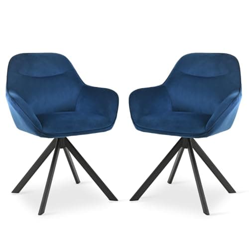 Image of Goeurvant Dining Chairs Set of 2 Upholstered Swivel Armchair for Living Room Velvet Kitchen Chairs, Blue