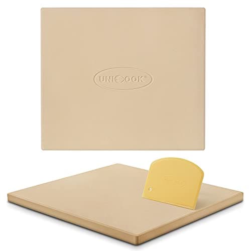 Image of Unicook Large Square Pizza Stone 40.6 x 35.5 cm, Heavy Duty Ceramic Baking Stone for Oven, BBQ and Grill, Ideal for Making Crisp Crust Pizza, Bread, Cookies and More, Thermal Shock Resistant