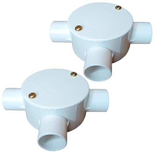 Image of White 20mm PVC Conduit Tee Box 3 Way Terminal Tee Box with Lid and Screws - Pack of 2