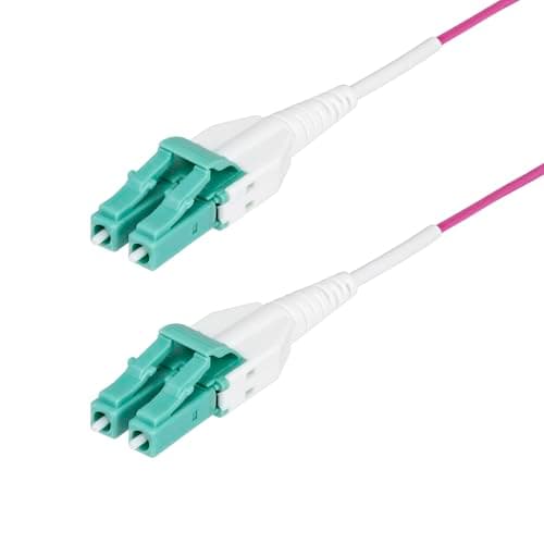 Image of StarTech.com 20m (66ft) LC to LC (UPC) OM4 Multimode Fiber Optic Cable, Erika Violet, 50/125, 40G/100G, Uniboot Fiber Jumper Cord, OFNR Riser Rated