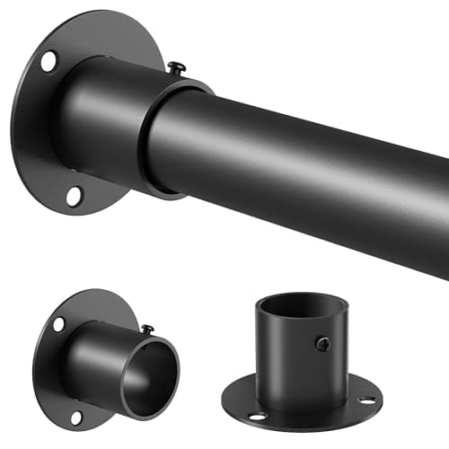 Image of Venwemong Wardrobe Rail,70-90cm Extendable Clothes Hanging Pole, Stainless Steel with Fixing Sockets for Closet & Storage, Black, Diameter 25mm