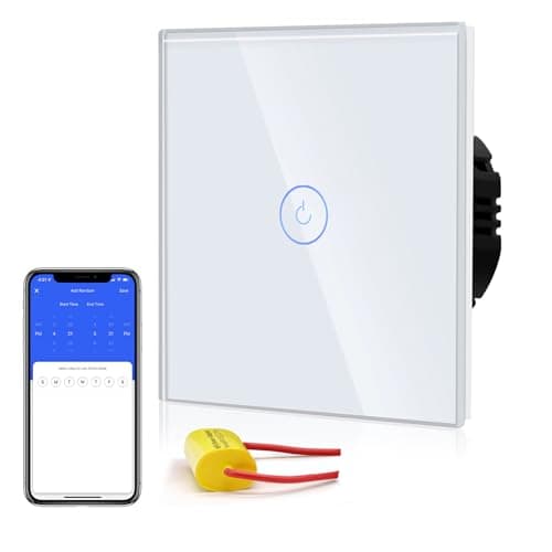 Image of BSEED Smart Light Switch,WiFi Touch Wall Switches with Glass Panel,LED Lights,Work with Alexa/Smart Life App Control,Without Neutral Wire,1 Gang 1 Way,86mm White