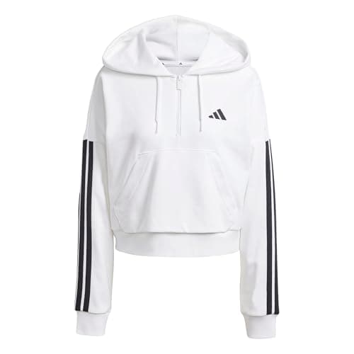 Image of adidas Women's ESSENTIALS 3-STRIPES FRENCH TERRY QUARTER-ZIP HOODIE, White/Black, M
