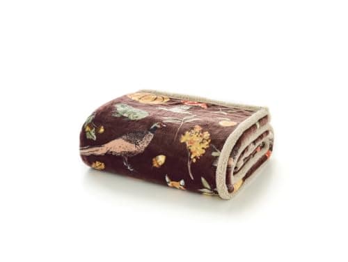 Image of Deyongs Autumn Animals Throw Cocoa 130x170cm – Cosy Reversible Sherpa Fleece Throw Blanket, Super Soft & Warm Sofa/Bed Blanket, Machine Washable, Fast Drying, Lightweight Winter Comfort, Gre
