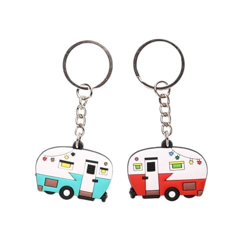 Image of Caravan Accessories,2 Pcs Caravan Keyring Gifts Accessory Exquisite RV Camper Cartoon Keychain Decorations Retro Camper Car Pendant Keychains Friends Gift for Camping,Vacation,Trip Souvenirs(Red&Blue)