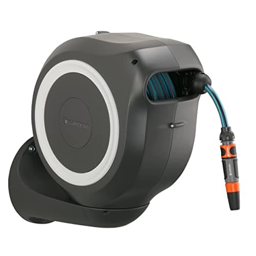 Image of Gardena Wall-Mounted Hose Box Rollup M 20 m: Flexible Watering for Medium-Sized Gardens, Swivel Hose Reel, with wall Bracket, System Parts and Nozzle, Including 20 m Gardena Hose (18612-20)