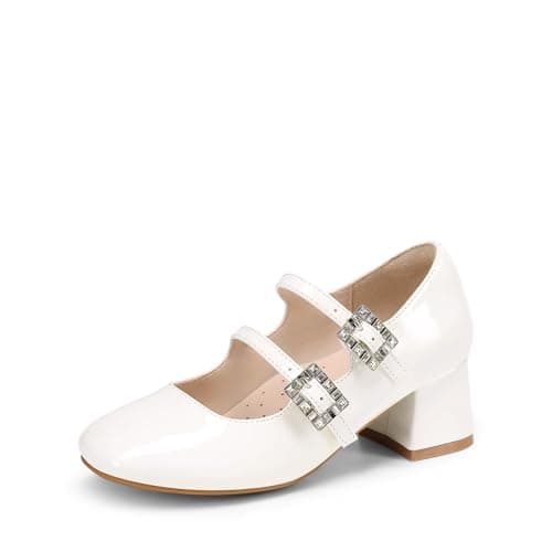 Image of DREAM PAIRS Girls Dress Shoes Mary Jane Double Straps High Heel Wedding Party Dress Pumps for Toddler/Little/Big Kids,Size 4 Big Kid,White,KKUMPU2503