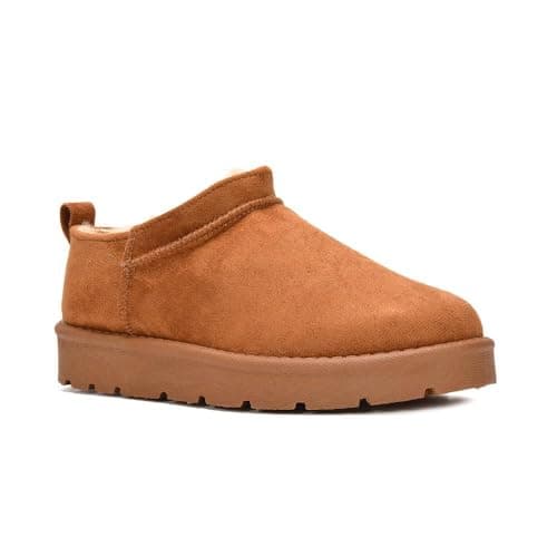 Image of ESSEX GLAM Women's Mini Snug Boots Ladies Chestnut Faux Suede Fur Lined Warm Comfy Flexible Booties Size 5