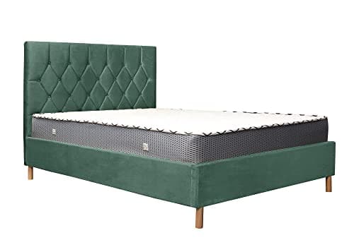 Image of Uniquewise Furniture LOXLEY Ottoman Bed Frame – Blue, Green, Grey Fabric – 4FT Small Double / 4FT6 Double / 5FT King Size – Upholstered Storage Bed with Sprung Slatted Base (GREEN, King Size 5Ft)